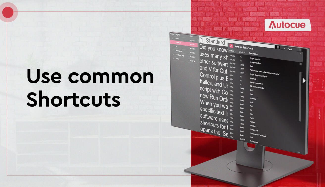Using common shortcuts in Autocue software